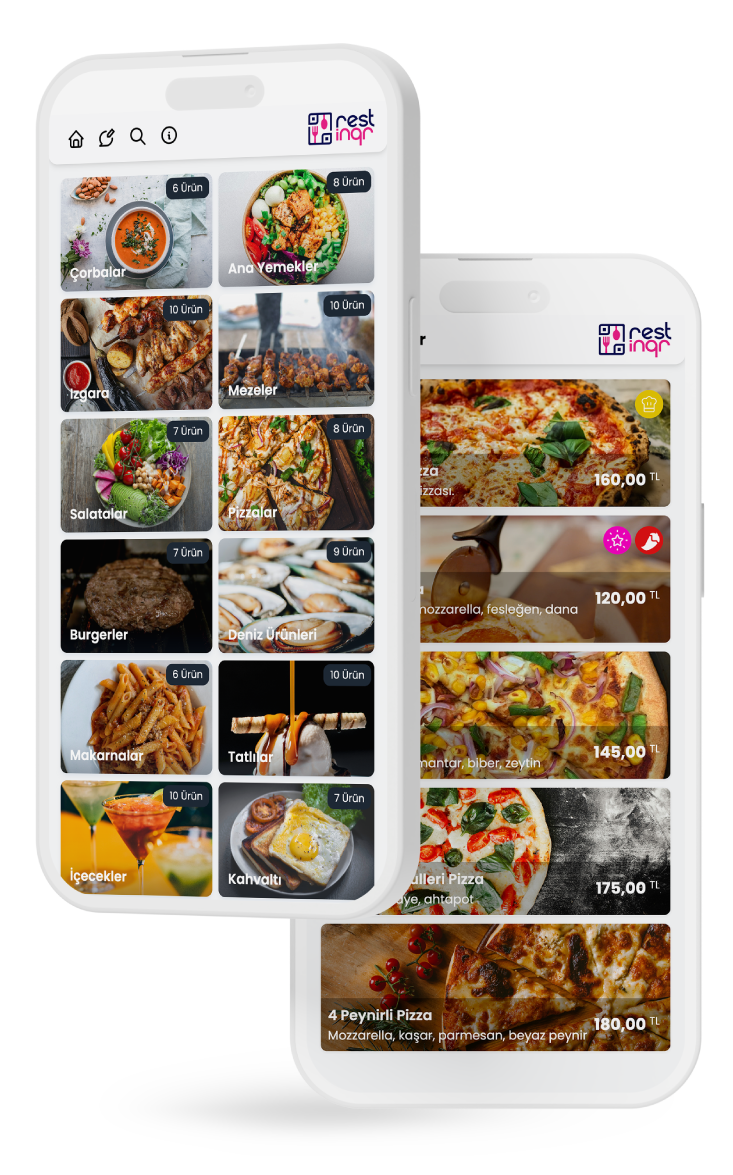restinqr İnteraktif QR Menü Uygulaması Mobil Görünümü